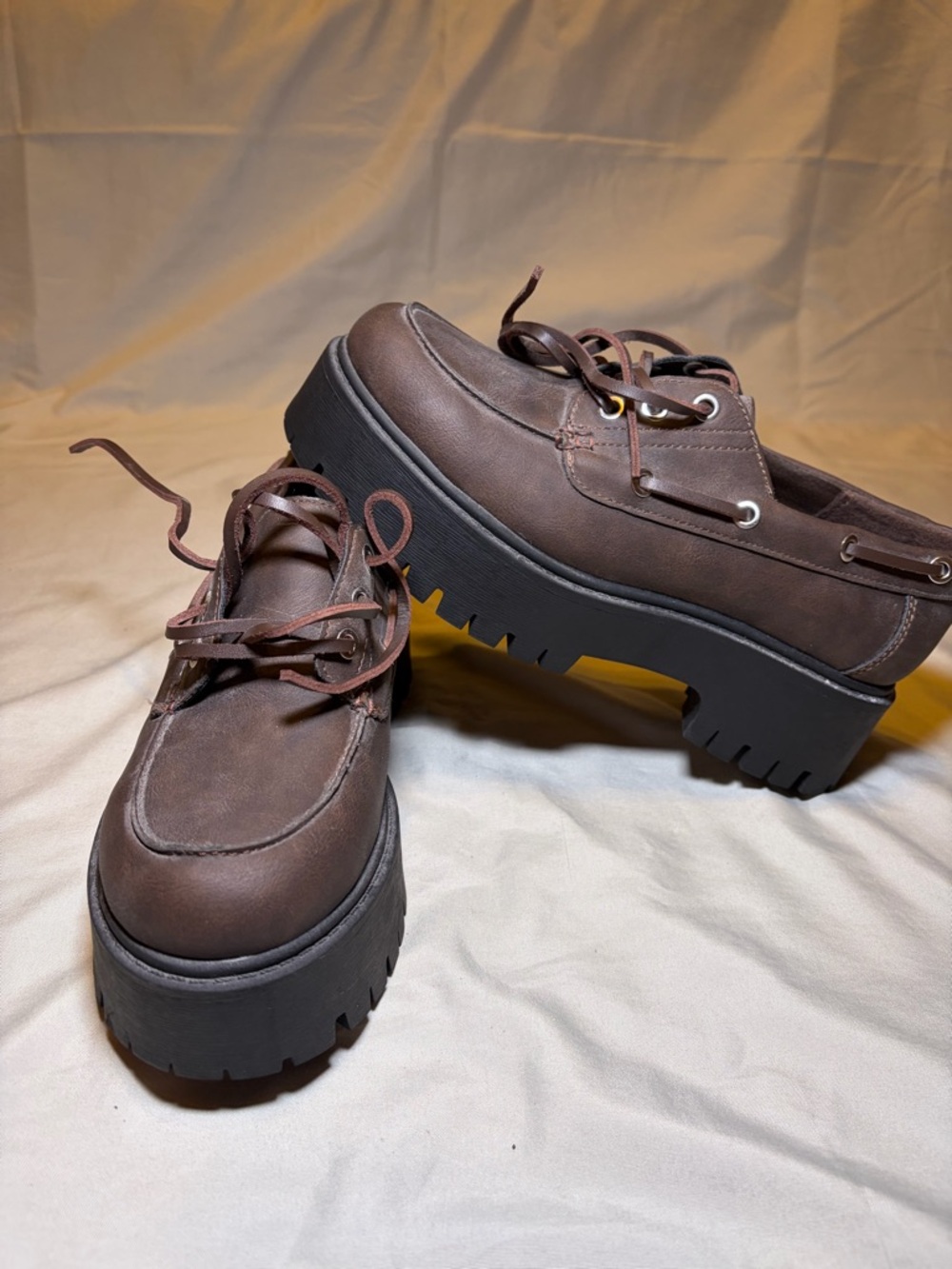 Women’s Brown Lug Sole Boat Shoes - Platform Chunky Loafers